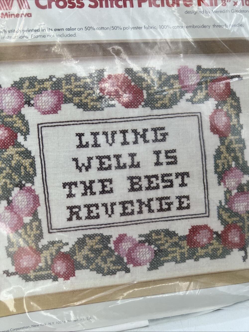 Columbia Minerva Cross Stitch Kit LIVING WELL best revenge #6782 Pink Green 1978